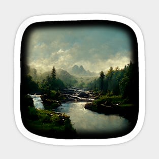 Forest River Landscape Romanticism Artwork, Wilderness Sticker